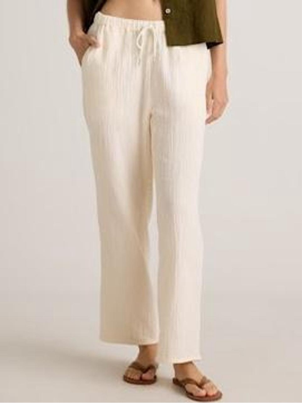 Quince Cream Wide-Leg Drawstring Pants